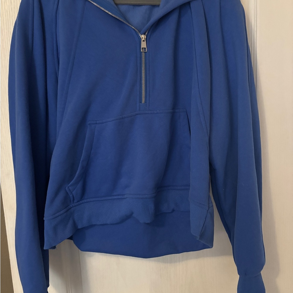 Amazon Blue Pullover Sweatshirt with High Collar and Half Zip